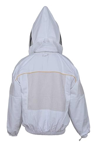 Beekeeping Jacket Ventilated Cotton with Mesh Pocket – Safety Fencing Bee Suit with Veil & Carrying Bag (BP-201-White)-S - size: S