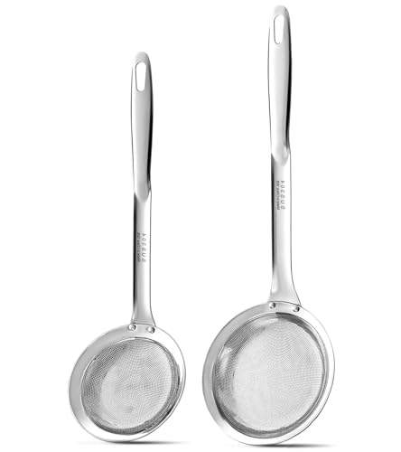 Ugotit Fat Skimmer Spoon Set, 304 Stainless Steel Fine Mesh Food Strainer | Grease Skimmer & Soup Skimmer, For Hot Pot, Gravy, Broth, Oil Separator, Removing Grease - color: Flat Handle 3.5inch&4.3inch