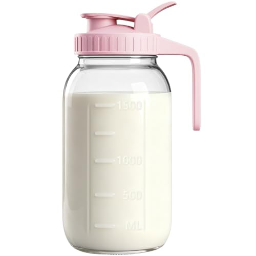 64oz Glass Breast Milk Pitcher with Lid – Leak-Proof & Airtight Formula Breastmilk Pitcher, 1/2 Gallon Storage Container for Breastmilk, Formula, and Milk - color: Pink, size: 64 Ounces