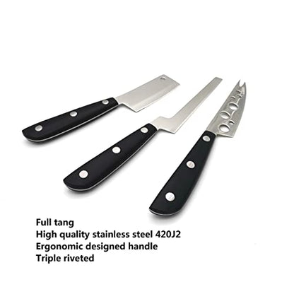 Cheese Knife Set, MATTSTONE HILL Cheese Knives - Soft & Semi Hard Cheese Knife, Soft Cheese Slicer, Cheese Cleaver, Premium Stainless Steel, Black Handle - size: Cheese Knife Set