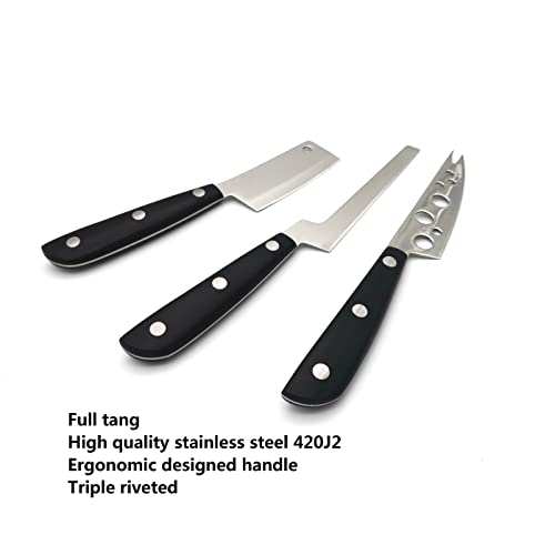 Cheese Knife Set, MATTSTONE HILL Cheese Knives - Soft & Semi Hard Cheese Knife, Soft Cheese Slicer, Cheese Cleaver, Premium Stainless Steel, Black Handle - size: Cheese Knife Set