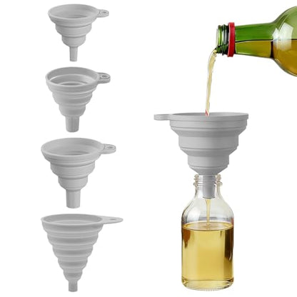 4PCS Silicone Collapsible Funnels Set for Kitchen Use Compact and Portable Liquid Transfer Tool, Collapsible Gadgets(Gray) - color: 4PCS-Gray