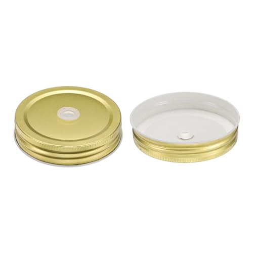 uxcell 13pcs Stainless Steel Mason Jar Lids with Straw Hole, 70mm Metal Canning Lid Mason Storage Covers Caps with Silicone Ring/Straws/Cleaning Brush Gold - color: Gold