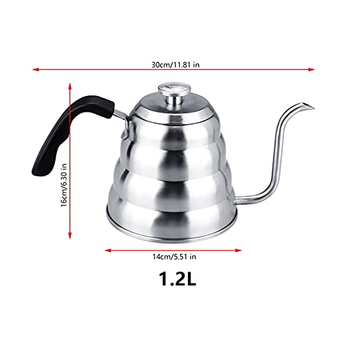 Pour over Coffee Kettle, Gooseneck Kettle, 304 Stainless Steel Coffee Gooseneck Kettle with Thermometer Easy Pour Teapot for Home Brewing(1.2L-White)