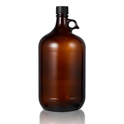 Maxdot 1 Pack 1 Gallon Glass Fermentation Jug with Airtight Lid, 128 oz Amber Glass Carboy with Handle for Kombucha, Beer Brewing, Wine Making - size: 128 Ounces