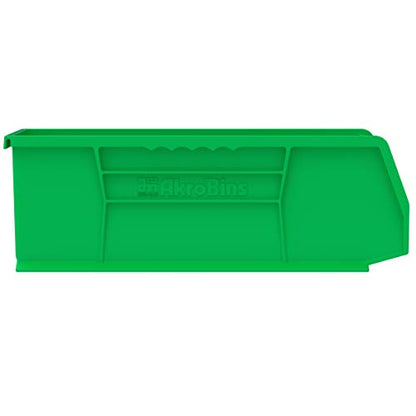 Akro-Mils 30234 AkroBins Plastic Storage Bins, Space-Saving Stackable Bins for Garage, Pantry, Craft Organization, 15" x 5" x 5", Green, 12-Pack - color: Green
