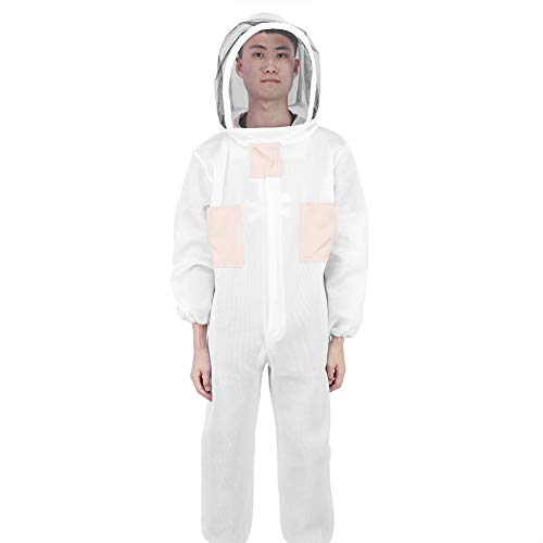 Beekeeping Suit, Ventilated Beekeeper Jacket Smock with Double Zippers and Hood Veil for Apiary Protective Clothing Supplies (L)