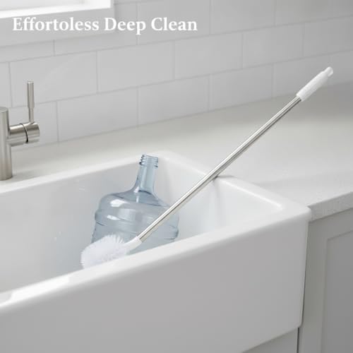 Long Handle Water Jug Brush for 5 Gallon Bottles and Narrow Neck Containers, Durable PP Plastic Scrubber (1 Pack, White)