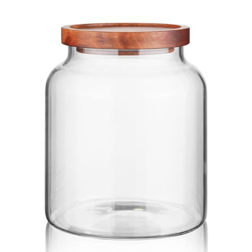 Labina Glass Storage Container Airtight Food Jars Kitchen Canister with Wood Lids, 60 Oz Wide Mouth Pantry Organization Glass Jar for Flour, Sugar, Cookie, Spagetti, Nuts and Candy - size: B3: 60 Oz 1 pcs