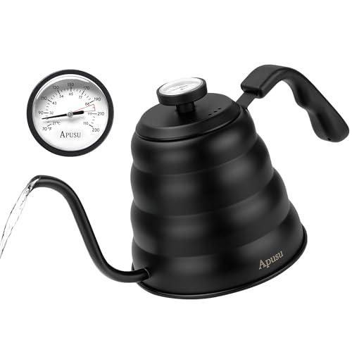 Tea Kettle with Thermometer,Black Gooseneck Coffee Kettle Pot Stovetop,40oz | Stovetop Tea Kettle,Teapot Pour Over Kettle,1200ml,6 Cup, 1Pack - color: Black (with Thermometer), size: 1.3 Quarts