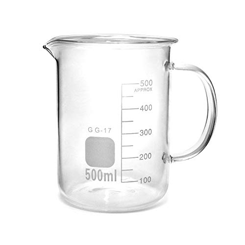 QWORK 500ml Beaker Mug with Handle, Borosilicate Glass Measuring Cup - size: 500 ml