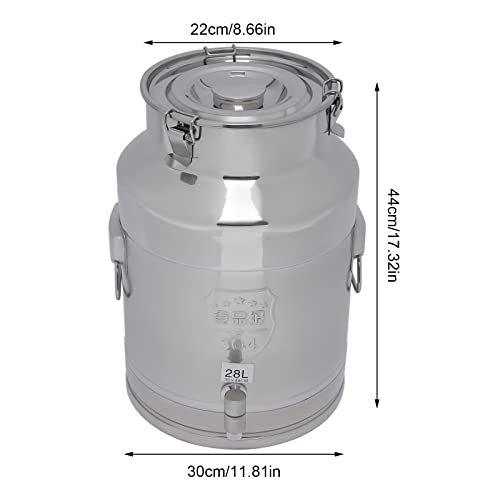 Stainless Steel Milk Can 28L/7.4Gallon Milk Bucket Heavy Duty Milk Jugs with Lid Thickened Edges and Silicone Sealing for Storing Wine Food Oil Water - color: 28L-7.39Gal With Faucet