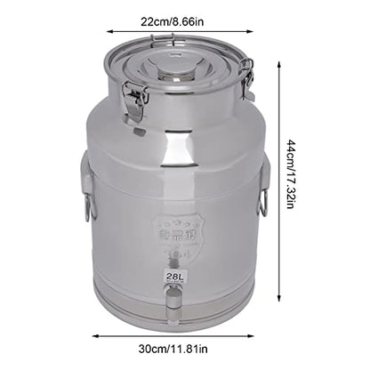 Stainless Steel Milk Can 28L/7.4Gallon Milk Bucket Heavy Duty Milk Jugs with Lid Thickened Edges and Silicone Sealing for Storing Wine Food Oil Water - color: 28L-7.39Gal With Faucet