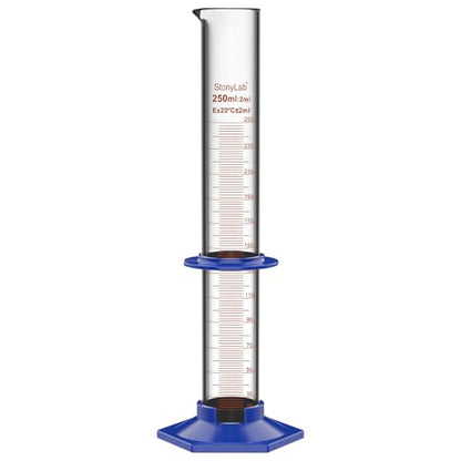 stonylab Graduated Cylinder, Laboratory Borosilicate Glass Graduated Measuring Cylinder with Plastic Hexagonal Base and Protective Collar, 250 ml - size: 250 ml