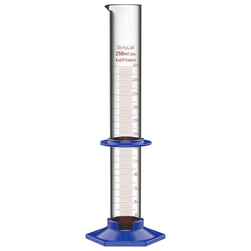 stonylab Graduated Cylinder, Laboratory Borosilicate Glass Graduated Measuring Cylinder with Plastic Hexagonal Base and Protective Collar, 250 ml - size: 250 ml