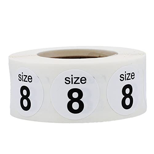 Shoe Size 8 White Stickers - 3/4 Inch Round, 500 Semi-Gloss Adhesive Labels Per Roll for Retail, Footwear Inventory, and Organization - Made in the USA - color: White Size 8