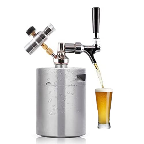 YUEWO Mini Beer Keg, Beer Pressurized Growler Tap System, 304 Stainless Steel Portable Dispenser Kegerator Kit with Co2 Regulator to Carbonation for Draft, Homebrew, Craft Beer (128OZ) - size: 128OZ