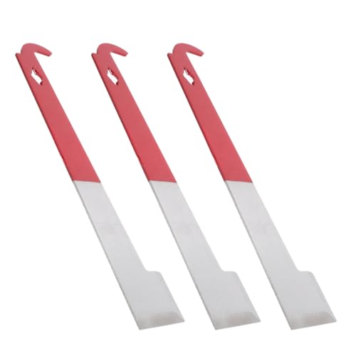 FAVOMOTO 3pcs Stainless Steel J-Shaped Hook Beekeeping Scraper Tool Curved Tail for Hive Frame Lifting and Beehive Maintenance, Wine Red Hive Tool Set for Professional Beekeepers