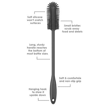 Silicone Bottle Brush, Water Bottle Cleaner Brush with Long Handle, Perfect for Cleaning Narrow Neck Containers, Vacuum Sports Bottle, Tumblers, Flask, Glassware (1 Pack, Charcoal) - color: Charcoal