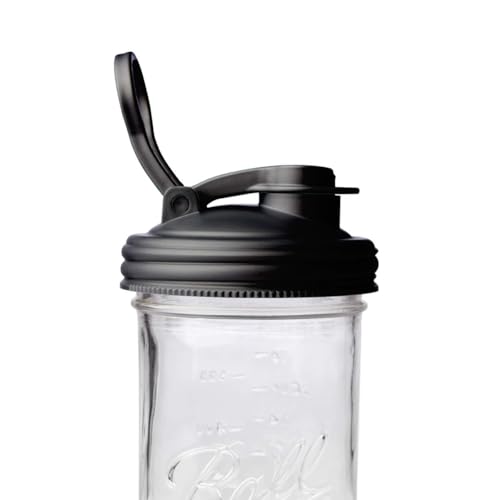 reCAP Mason Jar Pour Carry-Loop Lid, Wide Mouth, 4-Pack, Black, Leak-Proof, Made in the USA, BPA-Free