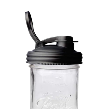 reCAP Mason Jar Pour Carry-Loop Lid, Wide Mouth, 4-Pack, Black, Leak-Proof, Made in the USA, BPA-Free