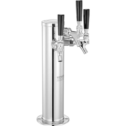 VEVOR Triple Taps Draft Beer Tower Dispenser, Stainless Steel Keg Beer Tower, Kegerator Tower Kit with Pre-Assembled Tubing and Self-Closing Faucet Shanks for Party, Bar, Pub, Restaurant - style: Triple Faucets
