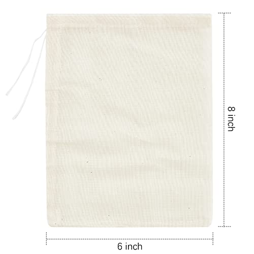 TUZAZO 24 Pcs Muslin Bags with Drawstring 6 x 8 inch, Reusable Spice Bags for Cooking Soup, Natural Cotton Unbleached Cheesecloth Bag for Straining, Bone Broth Brew Herb Sachet Bag Empty - size: 6x8 inch, 24 pcs
