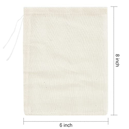 TUZAZO 24 Pcs Muslin Bags with Drawstring 6 x 8 inch, Reusable Spice Bags for Cooking Soup, Natural Cotton Unbleached Cheesecloth Bag for Straining, Bone Broth Brew Herb Sachet Bag Empty - size: 6x8 inch, 24 pcs
