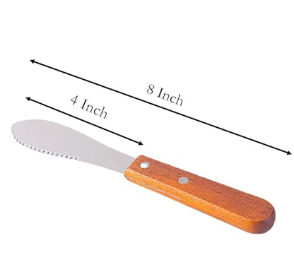 나무 손잡이가 달린 치즈 스프레더, 20.3cm(8인치) 스테인리스 스틸 버터 나이프 2개, 치즈, 케이크, 크림 및 빵용 (2)