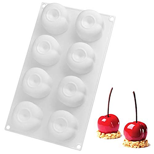 OCPO KITCHEN Cherry Silicone Mold for Baking Mousse Cake, Fruit French Dessert, Pastry, Chocolate, Cupcake, Ice Cream Mould, Cake Decoration Mold, 3D Cherry Shape (8-Cavity) - style: Cherry (8-Cavity)