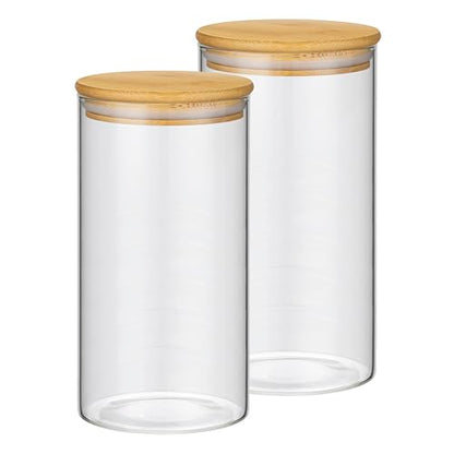 2PCS Glass Storage Jars with Airtight Lids,44 fl oz (1300ml) Cute Clear Storage container with bamboo Lid,Glass Pantry Canister for Beans, Rice,Sugar,Cookie Coffee (N-Clear-2PCS-44FL OZ/1300ML) - color: N-Clear-2PCS-44FL OZ/1300ML