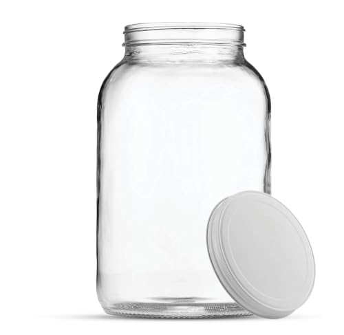 FastRack 1 Gallon Mason Jar with White Airtight Lid | Regular Glass Canisters with Airtight Lids | Large Mouth Glass Jar for Food Storage, Canning, Fermentation, Pickling - size: 1 Pack