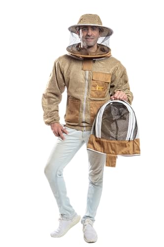 -- Beekeeping Fully Ventilated Jacket in Multi-Color with Round Veil (2XL, Khaki with Two Veils) - color: Khaki With Two Veils, size: XX-Large