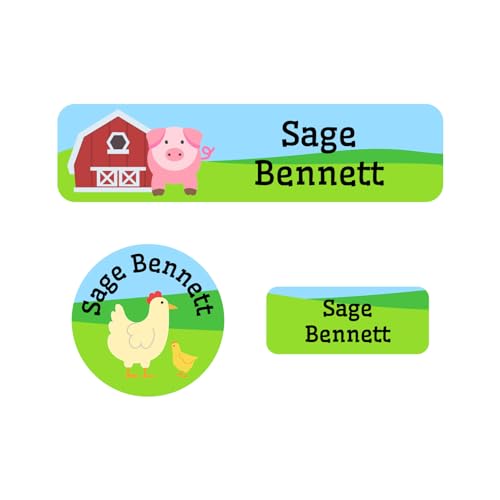 Name Bubbles - Kids Custom Name Labels for Daycare, School, Camp (102 Labels) - Personalized Waterproof Name Stickers for Clothes Tags, Lunch Boxes, Water Bottles, & School Supplies (Farm Animals) - color: Farm Animals, size: 102 Labels
