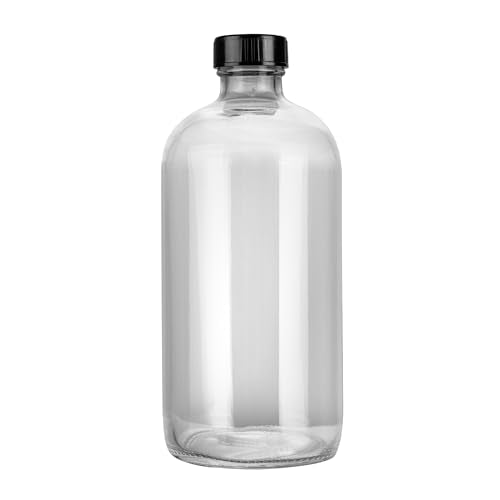 Restaurantware Vetri 16 Ounce Boston Glass Bottles, 12 Bottles With Black Phenolic Caps - Dishwashable, Round, Clear Glass Bottle, For Secondary Kombucha Fermentation, Homemade Essential Oils - color: Clear, size: 16 Ounces
