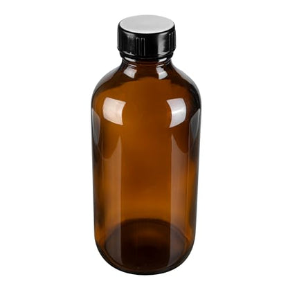 Restaurantware Vetri 8 Ounce Boston Glass Bottles, 12 Sample Bottles With Black Phenolic Caps - Dishwashable, Round, Amber Glass Bottle, For Potion, Juice, Ginger Shots, Whiskey, Liquids - color: Amber, size: 8 oz