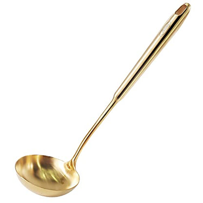 Newness Soup Ladle, [Rustproof, Heat Resistance, Integral Forming] Durable 304 Stainless Steel Soup Spoon with Vacuum Ergonomic Round Handle, Cooking Spoon for Kitchen, 13.7 Inches, Gold - color: Gold