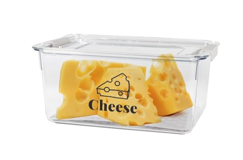Cheese Holder Food Storage, Airtight Cheese Storage Box with Lid- Non Toxic, Lunch Meat Storage Sandwich Ham Cheeses Salami Sliced Turkey for Refrigerator to Keep Food Fresh,Clear-1Pack