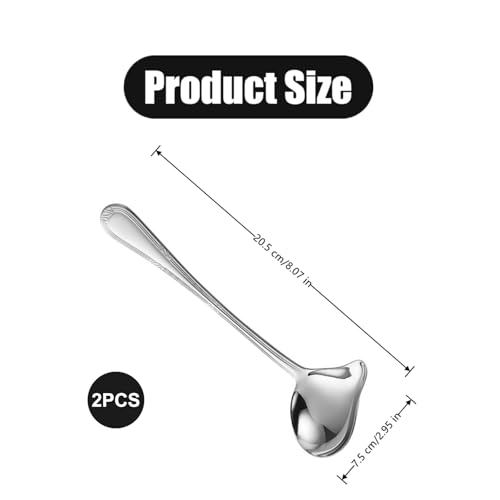 2 PCS Gravy Ladle Professional Soup Ladle Ladle Spoon Soup Spoon Long Handled Stainless Steel Sauce Soup Spoon with Pour Spout for Kitchen Tool,Soup Sauces, Gravies(8.07inch,Silver)