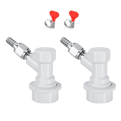 MRbrew 2 Pcs Ball Lock Disconnect with Stainless Steel 5/16'' Gas Barb, Home Brew Ball Lock Corny Keg Fittings for Keg Posts Coupler Extra 2 Hose Clamps & MFL Swivel Nuts - size: 1 Pair-white