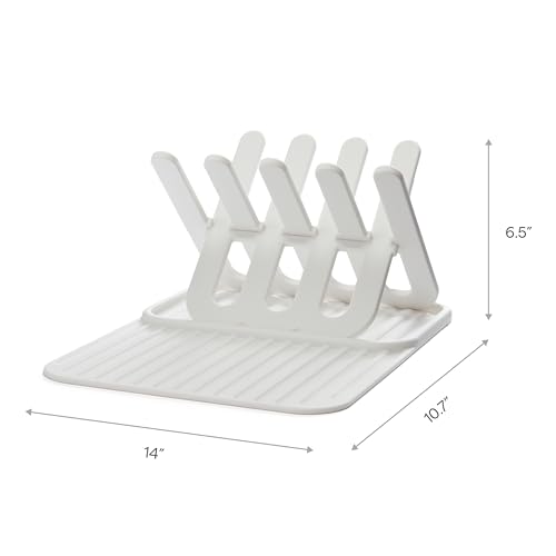 Munchkin Bottle Drying Rack and Mat, Holds 8 Bottles, Pump Parts, Pacifiers, & Accessories, Space Saving Folding Design, Home and Travel Use, Silicone, White