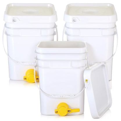 Baderke 3 Pack Plastic Honey Bucket with Gate 5 Gallon Bucket with Spigot Yellow Extractor Equipment Square Honey Bottles Beekeeping Harvesting Tool Beekeeping Supplies