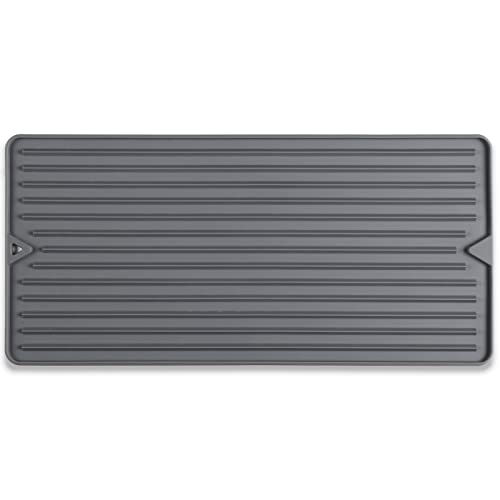 Dish Drying Mat, Elegant Drying Mat for Kitchen Counter, Multipurpose Durable Food Grade Silicone Mat, Non-slip Quick Water Releasing Drying Pad for Dish, 18 x 8.5 Inches Grey - size: 8.5" x 18"