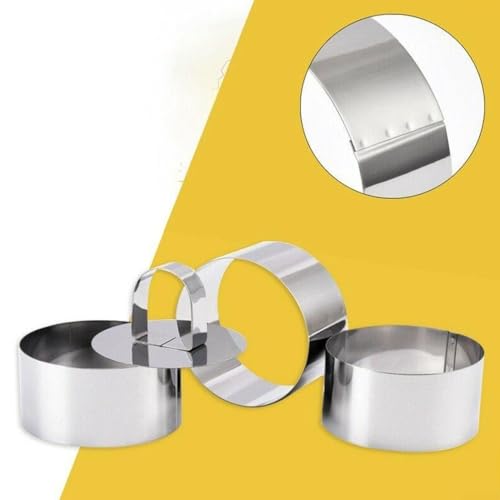 Stainless Steel Cooking Rings Set with Food Press, 4 Piece Kitchen Utensil for Dessert and Food Presentation, Dishwasher Safe Molds for Terrines Mousses Cheesecakes