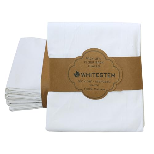 Flour Sack Tea Towel for Crafts | Kitchen Dish Cotton Blank Towel for Embroidery | Baking Bread Proofing Linen Cover | Thick Absorbent Quick Dry | 4 Pack 33"x38" White - color: White, size: 33"x38" - 4 Pack