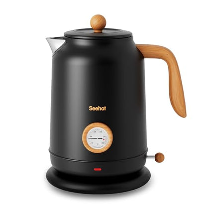 Seehot® Electric Kettle With Thermometer, 1.7L Electric Tea Kettle, 1200W Hot Water Kettle Electric, Auto Shutoff, Boil-Dry Protection, 304 Stainless Steel, Cordless Base, Black - color: Black