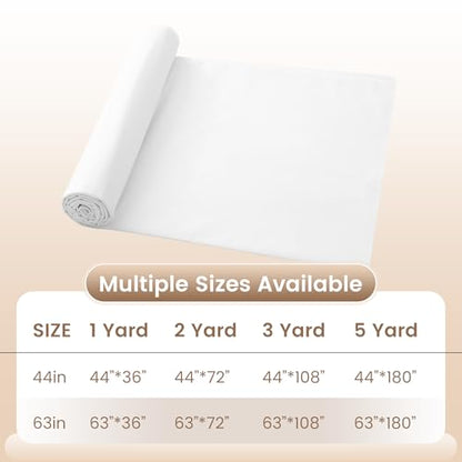 KUUP 100% Cotton Muslin Fabric, 63" Wide, 1/2/3/5 Yards, Natural Unbleached Muslin Fabric by Yard, Light Weight Soft Breathable Cotton Fabric for Sewing Embroidery, Garments, Crafts, Binding - color: White, size: 63-1 Yards