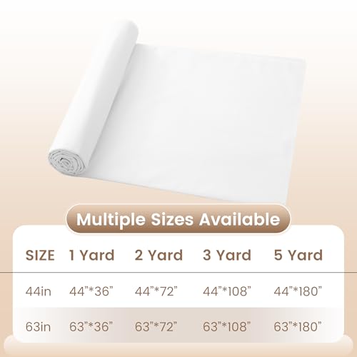 KUUP 100% Cotton Muslin Fabric, 44" Wide, 1/2/3/5 Yards, Natural Unbleached Muslin Fabric by Yard, Light Weight Soft Breathable Cotton Fabric for Sewing Embroidery, Garments, Crafts, Binding - color: White, size: 44-1 Yards