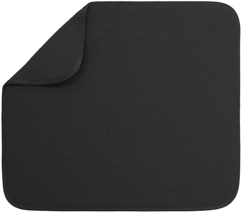 S&T INC. Dish Drying Mat, 16” x 18”, Absorbent Microfiber Kitchen Counter Mat, Dish Drying Pad for Dishes, Utensils, Pots and Pans, Large, Black - size: 16" x 18"