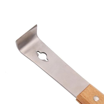 2 Pack Multi-Function Beekeeping Hive Tool, Stainless Steel Scraper with Wooden Handle, Double-Ended J-Hook Pry Bar for Beehive Maintenance